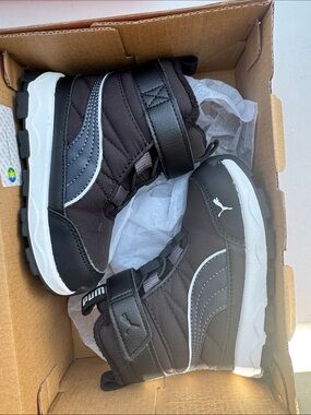 Puma Kids Black and White High-Top Boots
